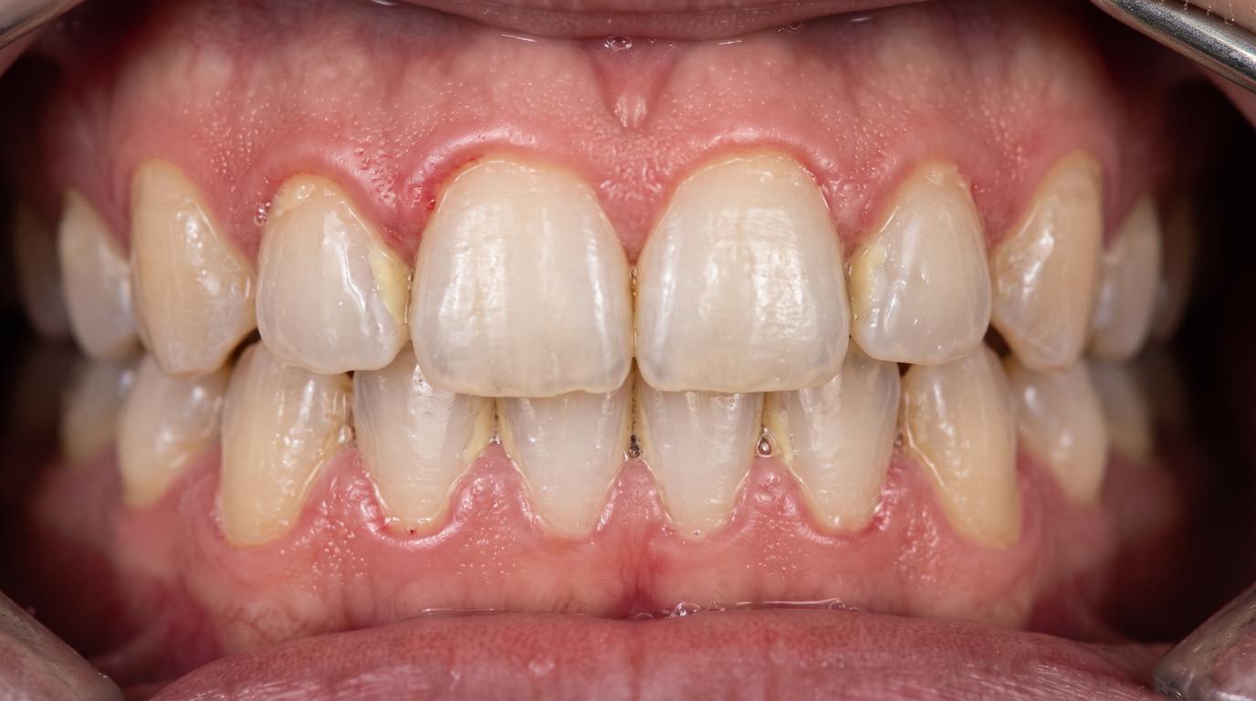 Plaque buildup along the gumline that can cause gum irritation and inflammation
