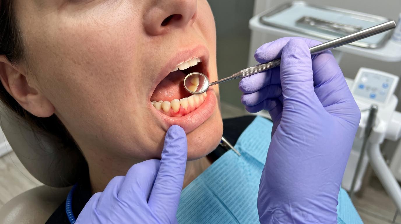 Dentist examining a patient's gums for early signs of gum disease