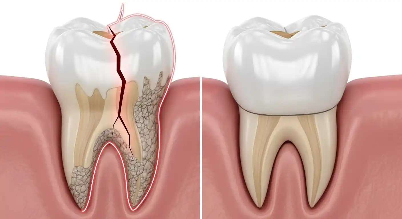 Before and after dental crown restoring a cracked and damaged tooth in Mesa AZ