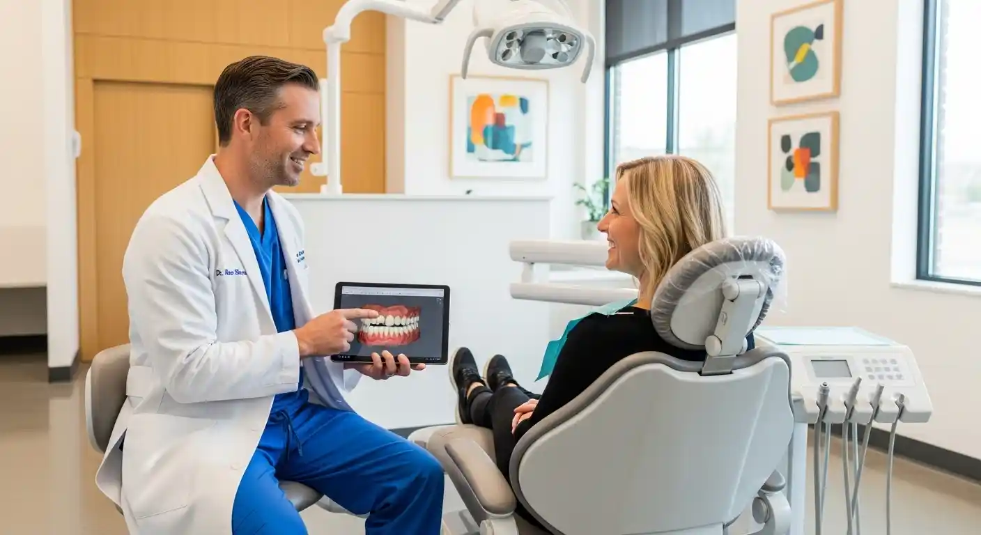 Dentist consulting with patient in a modern dental clinic in Mesa AZ