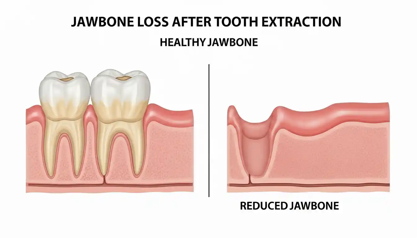 Jawbone loss and bone resorption after a missing tooth showing reduced bone density in Mesa, AZ