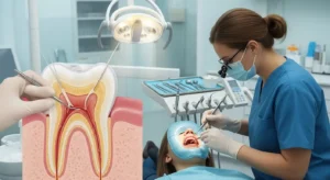 Root canal procedure being performed by dentist to remove infected tooth pulp in Mesa, AZ