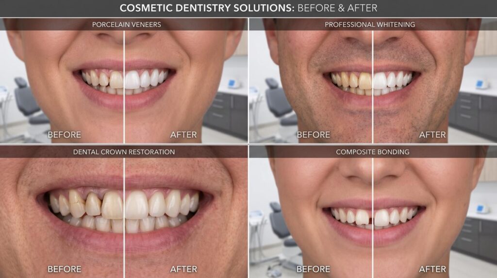 Comparison of veneers, whitening, crowns, and bonding treatments.