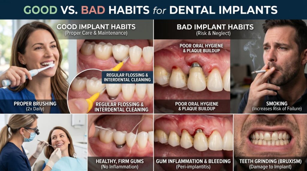 Factors that affect how long dental implants last.
