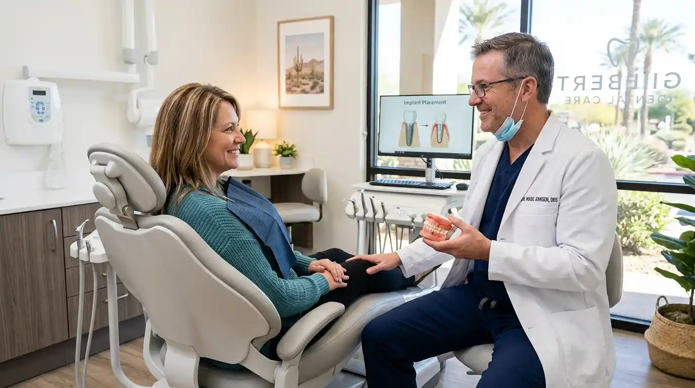 Relaxed patient during dental implant consultation in Gilbert AZ demonstrating comfortable experience
