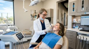 Routine dental checkup in Mesa AZ showing dentist examining patient teeth for preventive care