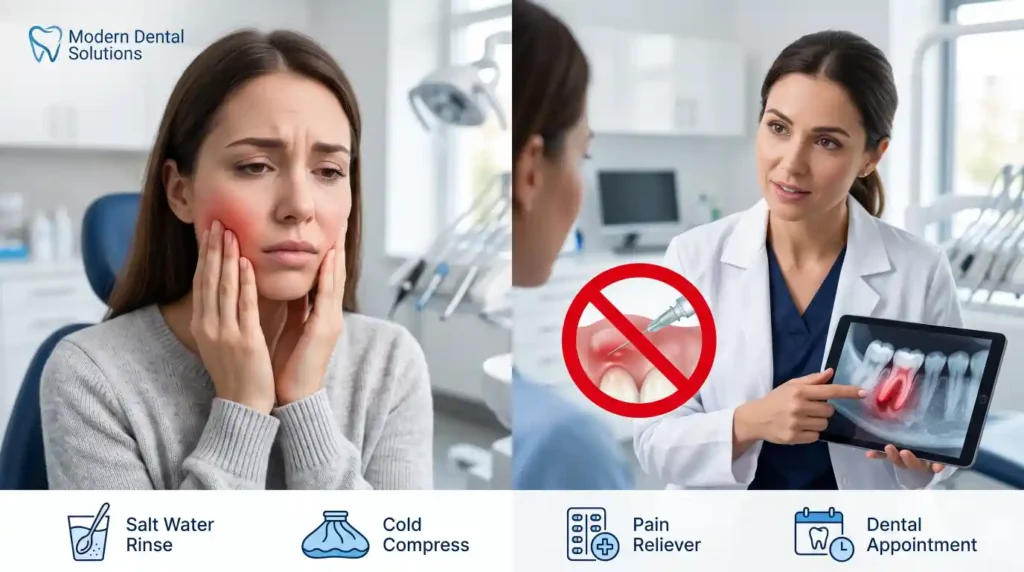 Hero banner showing safe care for a tooth abscess and why it should not be drained at home.