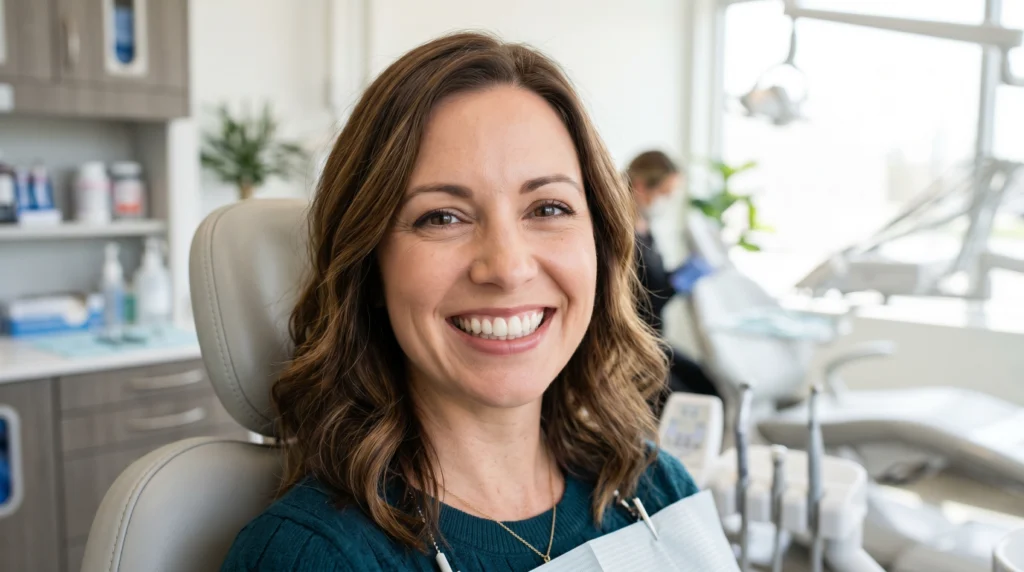Patient smiling confidently after cosmetic dental bonding treatment.