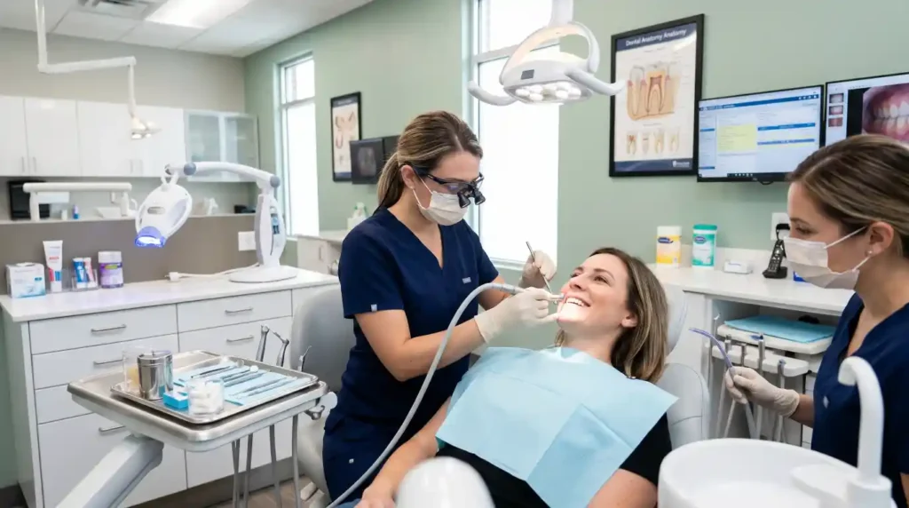 Professional dental cleaning and whitening treatment for removing deep teeth stains