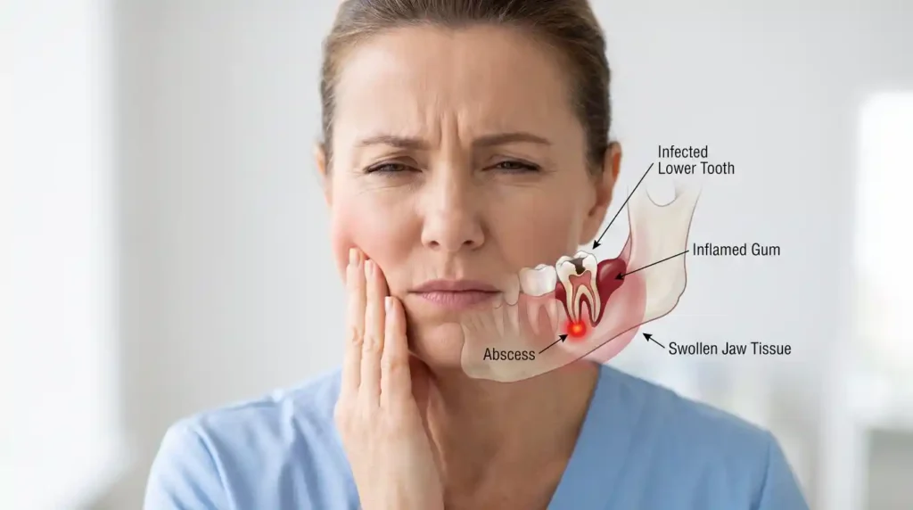 Common signs and symptoms of a tooth abscess.