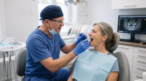Are dental implants safe? Dentist evaluating a patient before implant treatment