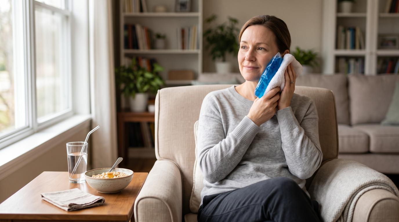 Patient recovering at home after a dental bone graft