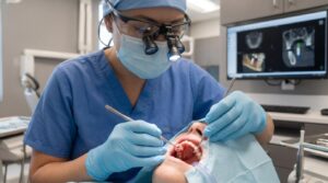 Dental bone graft procedure being prepared in a modern dental office
