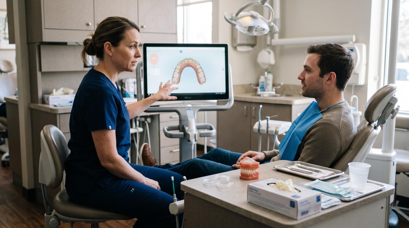 Dentist reviewing a digital treatment plan for clear aligners for teeth